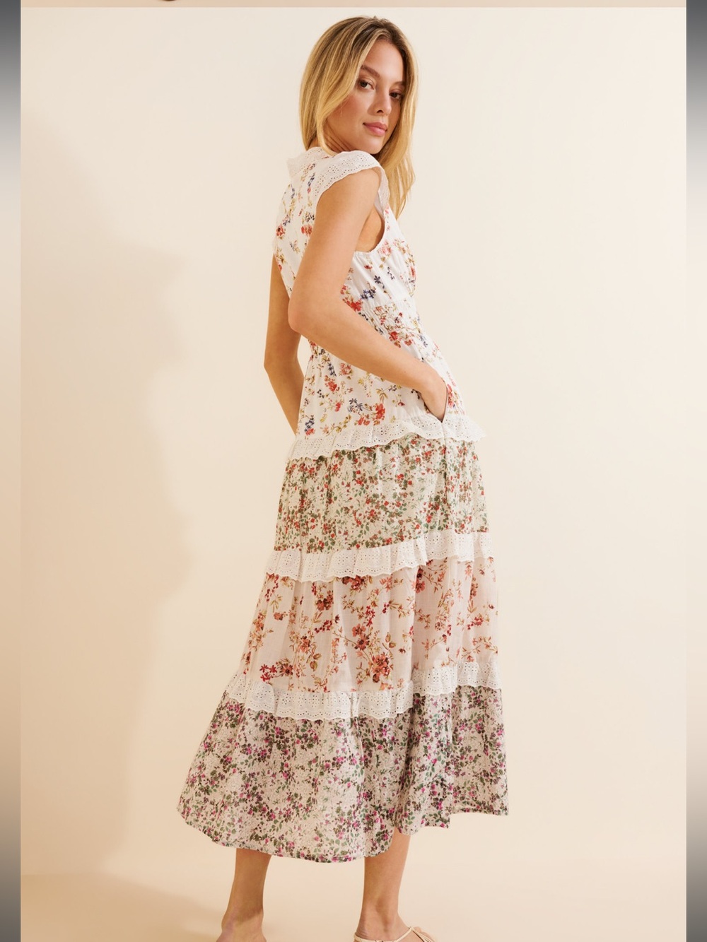 Anthropologie Peregrine Tiered Deco Floral Midi Dress Lace Eyelet - Picture 2 of 9